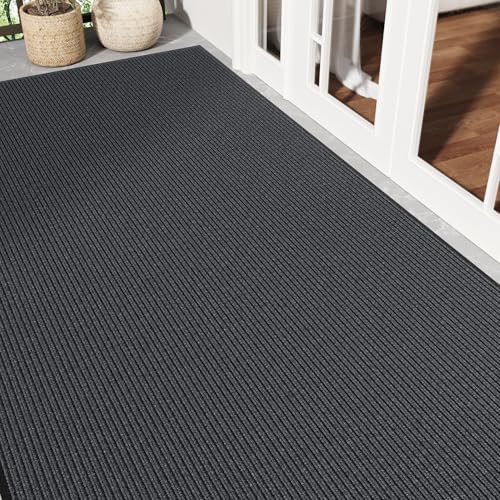 Large Commercial Door Mat, 4' x 8' Front Door Mat Outside Entrance, Low Profile Easy Clean Welcome Mat Indoor Outdoor, Absorbs Moisture and Dirt, Non-Slip Backing Heavy Duty Outdoor Mat, Grey by EZ2LIVE