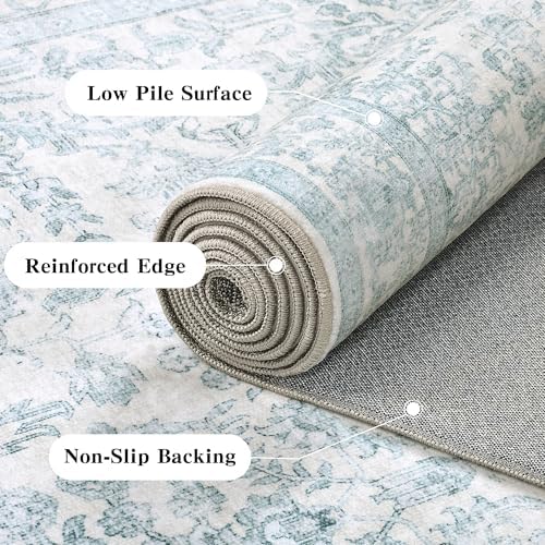 8x10 Washable Living Room Area Rug Non-Slip Vintage Blue Large Carpet - Image 6