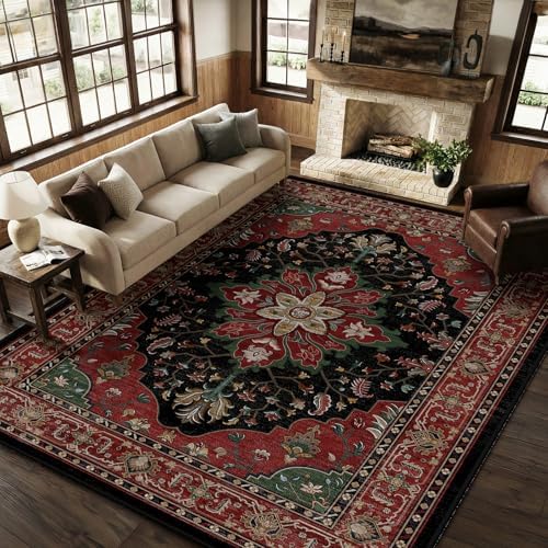RELEANY Washable Area Rug, Large 9'x12', Red/Black - Image 4