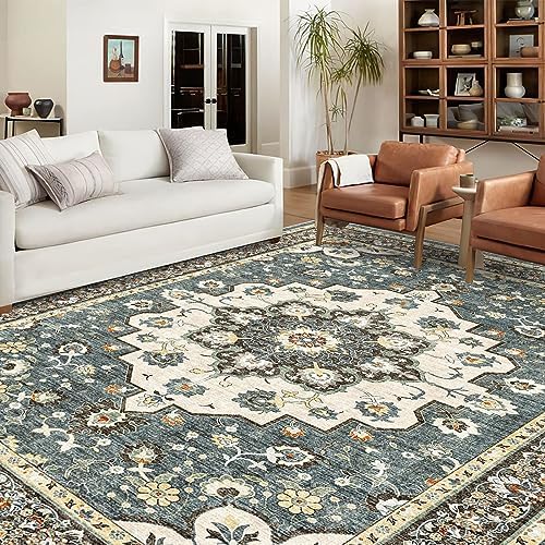 Blue 10x14 Area Rug: Large Rugs for Living Room Soft Stain Resistant Carpet - Image 3
