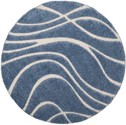 SAFAVIEH Florida Shag Round Rug 6'7", Soft Light Blue & Cream SG471-6011 - Image 3