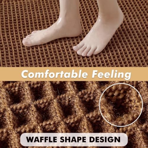 MIULEE Set of 2 Waffle Bathroom Rugs Boho Bath Mat Caramel 24x36 Inch - Image 5