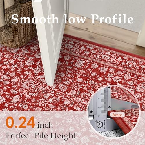 PureCozy Red Small Area Rug 4x6 Vintage Floral Farmhouse - Image 2