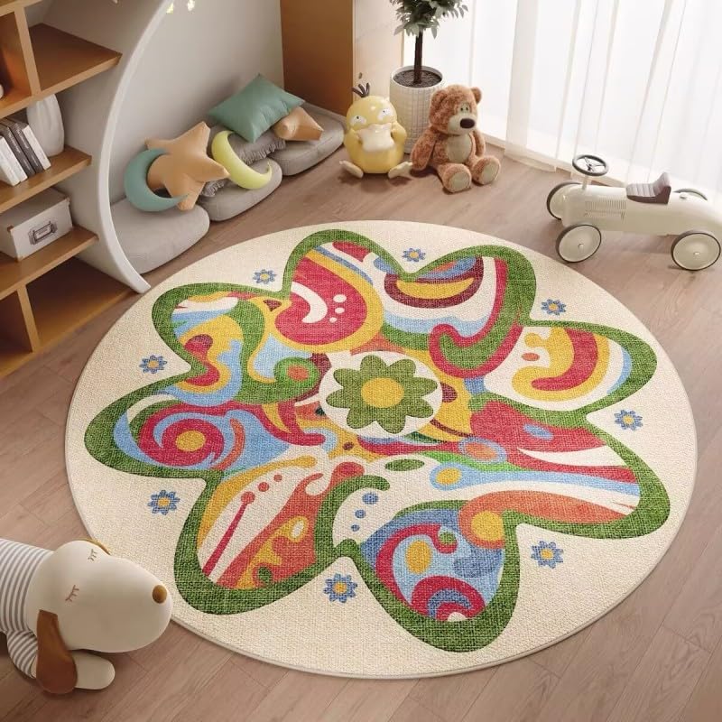 Poowe Shinning Flower Round Rug,Fluffy Circular Rug Washable Nursery Rug for Kids Room Nonslip Indoor Floor Mat for Entryway-39.4" Round by Poowe
