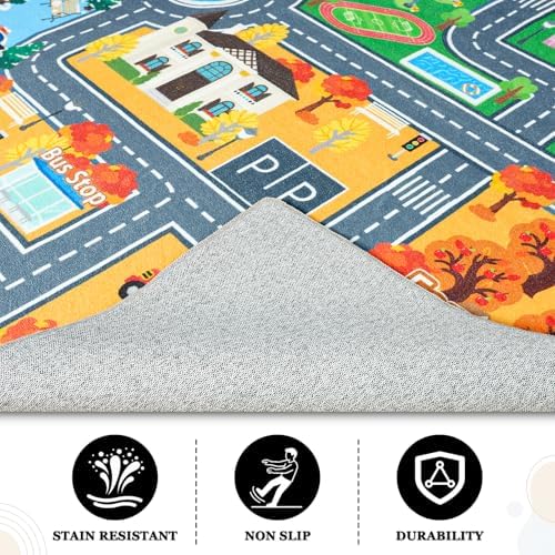 Car Rug Play Mat for Kids Toy Cars, 8' x 10' City Road Town Track Area Rug - Image 4