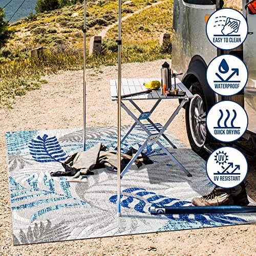 JONATHAN Y Tropics Palm Leaves Indoor Outdoor Area Rug 5X8 Gray/Blue - Image 3