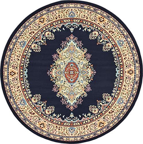 Unique Loom Reza Collection Traditional Persian Style Area Rug, 8' 0" x 8' 0", Navy Blue/Ivory by UniqueLoom