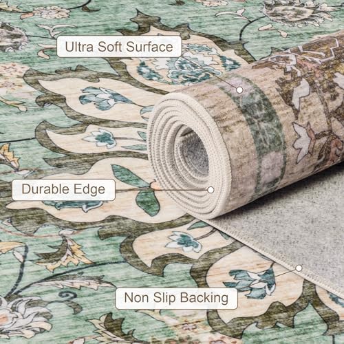 4x6 Area Rugs Living Room: Washable Rug for Bedroom Brown Green - Image 7
