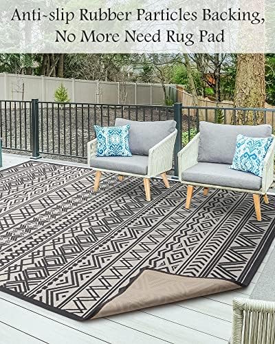 Outdoor Rug Carpet 6x9 ft, Flatweave Textured Outdoor Patio Rug Non Slip Indoor Outdoor Rugs with Rubber Particles Backing Boho Outdoor Area Rug for Patio Deck Front Porch Backyard Balcony - Image 3