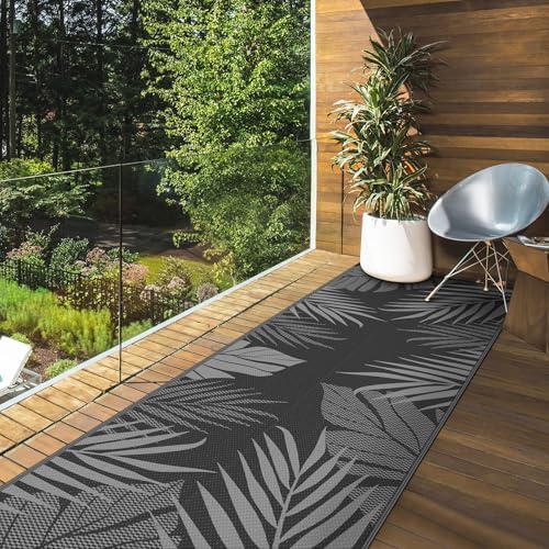 GENIMO Outdoor Rug, Waterproof Plastic Runner Rugs, 2.5'x8' Black Grey - Image 4