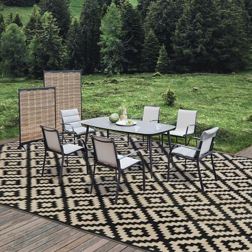 SAND MINE Waterproof Outdoor Rug 10x20 ft, Plastic Reversible Rug, Modern Area Rug, Large Floor Mat for Outdoors, RV, Patio, Backyard, Deck, Picnic, Beach, Camping, Black & Beige - Image 6