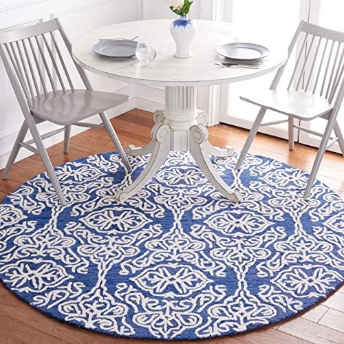 SAFAVIEH Blossom Collection Area Rug - 6' Round, Navy & Ivory, Handmade Wool, Ideal for High Traffic Areas in Living Room, Bedroom (BLM112N) by Unknown