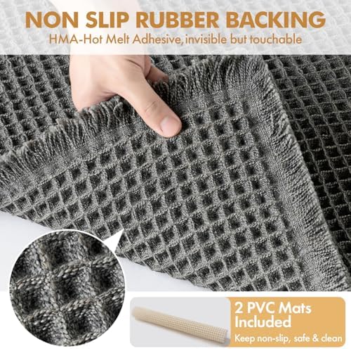 MIULEE Set of 2 Waffle Bathroom Rugs Dark Grey Bath Mat 17"x24"+20"x32" - Image 4