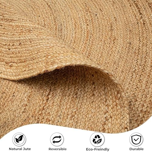 Hausattire Jute Braided Woven Area Rug 8 Feet Round - Natural - Image 6