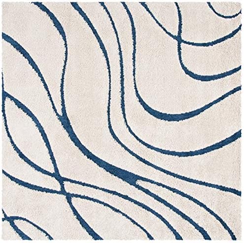 SAFAVIEH Florida Shag Square Rug 11', Soft Plush Cream & Blue SG471-1165 - Image 2