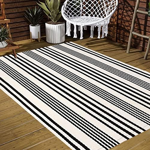 BUAGETUP Black and White Outdoor Patio Rug 4' x 6',Cotton Front Porch Rug - Image 5