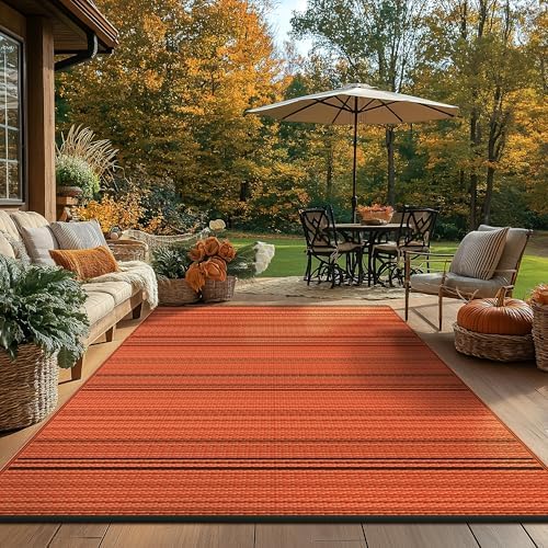 GENIMO Fall Decor Outdoor Rug, Plastic Rugs for Patio, 6'x9' Carbon Orange - Image 3