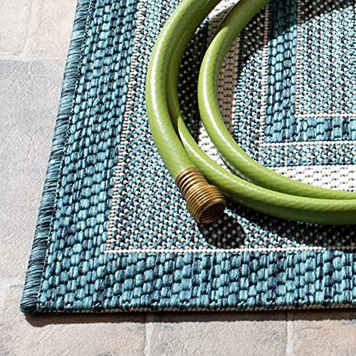 SAFAVIEH Courtyard Outdoor Area Rug 4'x5'7", Ivory & Teal CY8475-53512 - Image 4