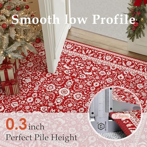 HUGEAR 2x8 Christmas Red Floral Washable Runner Rug for Hallway - Image 4