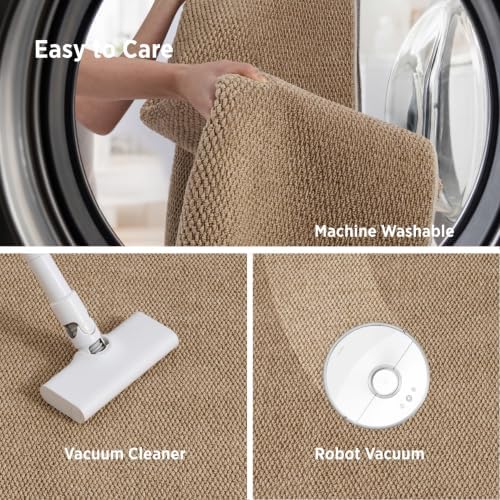 Bedsure 6x9 Faux Wool Area Rug for Living Room, Machine Washable, Brown - Image 6