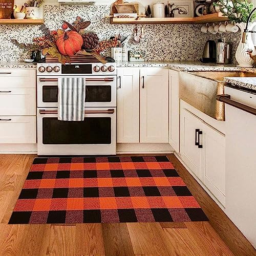 Fall Door Mat Orange and Black Plaid Rug Autumn Halloween Thanksgiving Rug - Image 7