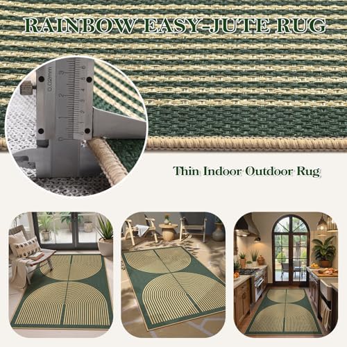Lahome Modern Rainbow Green Entryway Rug, 3x5 Washable Outdoor Porch Rug - Image 4