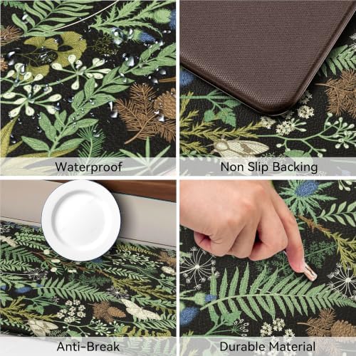 2PC Botanical Kitchen Rugs Set, Black Green, 17.3"x28" + 17.3"x59" - Image 4