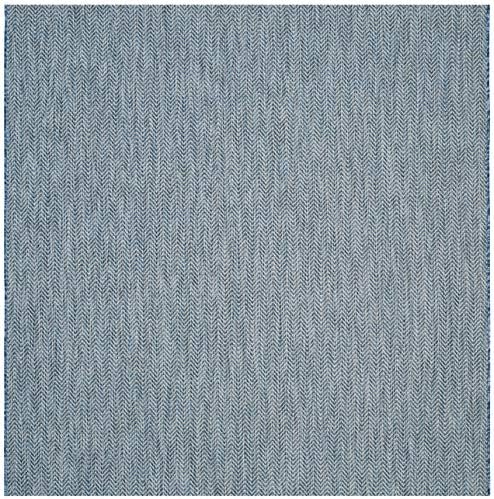 SAFAVIEH Outdoor Square Rug 6'7" - Courtyard Collection - Coastal Design, Navy & Grey, Durable & Easy Cleaning, Ideal for Patio, Entryway, Mudroom, Backyard (CY8022-36821) - Image 2