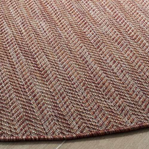 SAFAVIEH Outdoor Round Rug 5'3" - Courtyard Collection - Coastal Design, Red & Beige, Durable & Easy Cleaning, Ideal for Patio, Entryway, Mudroom, Deck, Backyard (CY8022-36521) - Image 4