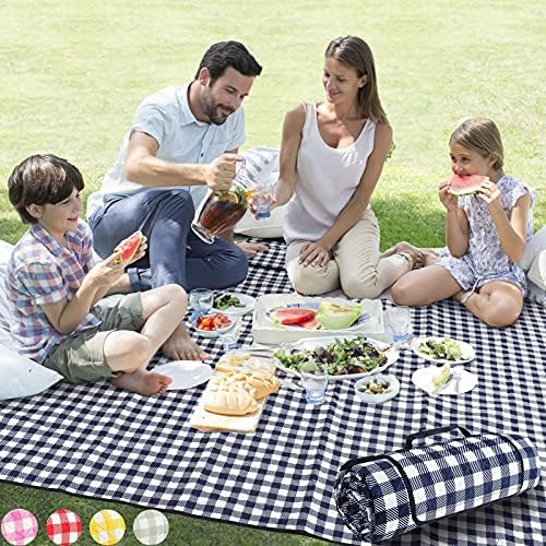 ZAZE Picnic Blankets Machine Washable, 80''x80'' Extra Large Waterproof Sandproof Foldable Compact Beach Blanket, Oversized XL Outdoor Mat for Spring Summer Camping, Park, Travel Grass(Blue and White) by ZAZEOfficial