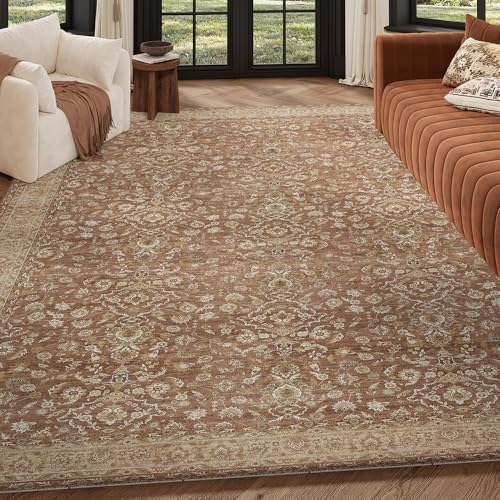 8x10 Reddish Brown Washable Area Rug for Living Room, Vintage Print - Image 6