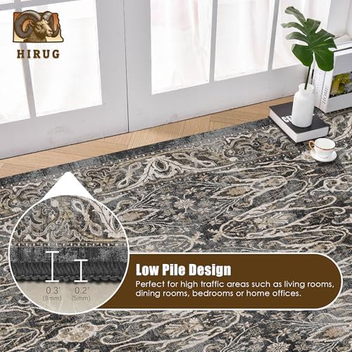 Washable Area Rug 9' x 12' Vintage Traditional Persian Mat - Foldable Distressed Non-Slip Machine Washable Carpet for Living Room Bedroom Kitchen Home Decor - Ebony and Taupe - Image 5