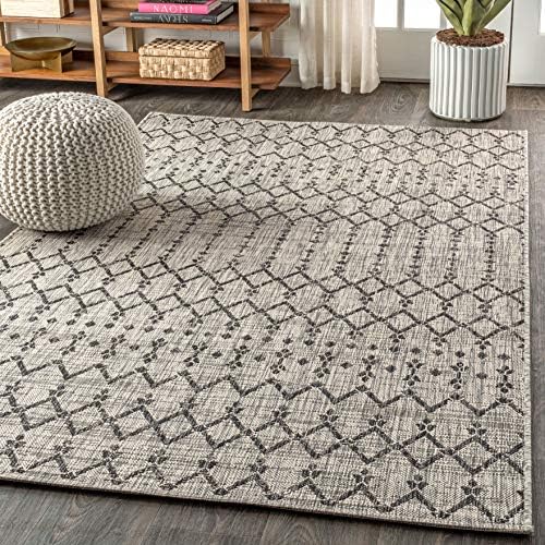 JONATHAN Y Moroccan Geometric Indoor Outdoor Area Rug 4X6 Light Gray/Black, Ourika Textured Weave for Backyard, Patio, Porch, Easy-Cleaning, High Traffic, Pet-Friendly, Non-Shedding (SMB108E-4) - Image 3