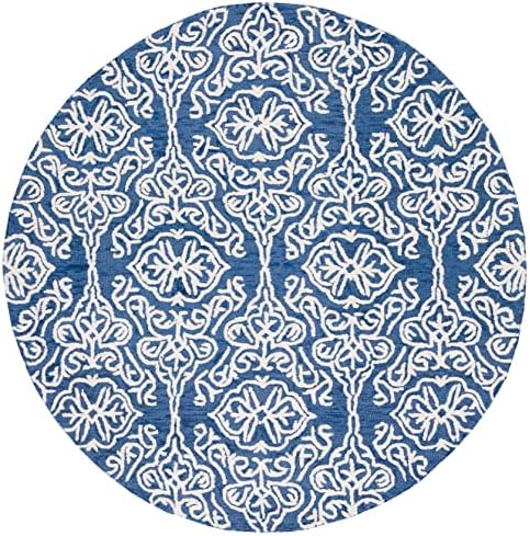 SAFAVIEH Blossom Collection Area Rug - 6' Round, Navy & Ivory, Handmade Wool, Ideal for High Traffic Areas in Living Room, Bedroom (BLM112N) - Image 3