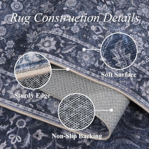 Washable 6x9 Bedroom Non-Slip Area Rug Boho Denim Blue Large Carpet - Image 7
