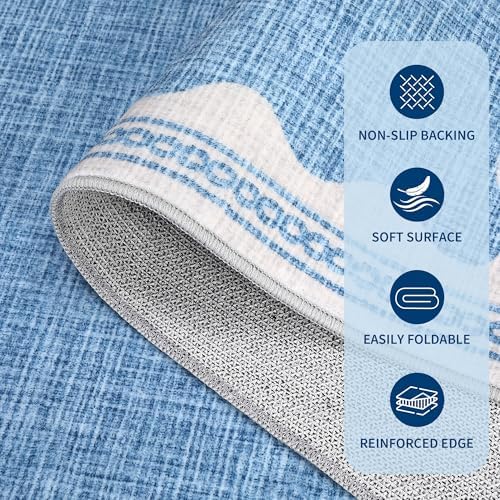 GarveeHome Scalloped Washable Rugs 9x12 Rug for Living Room Non-Slip Solid Blue Modern Minimalism Low-Pile Carpet 9 x 12 Rug for Bedroom Dining Nursery Mat with Rubber Back - Image 7