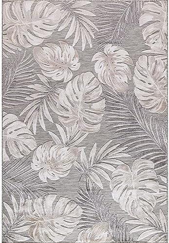 CAMILSON Indoor Outdoor Rug, Beige 6’x9’ Leaf Tropical Botanical Area Rugs for Indoor and Outdoor patios, Easy-Cleaning Non-Shedding Living Room, Garden and Kitchen Washable Outside Carpet (6x9) - Image 3