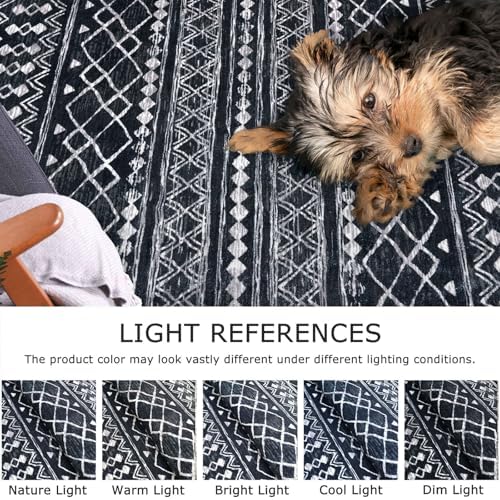 KUTA Hallway Runner Rug 2.6x12 Washable, Moroccan Vintage Black Boho - Image 5