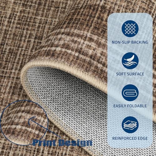 GarveeHome 2.5x8 Runner Rug for Hallway Washable Kitchen Rugs Non Slip Solid Coffee Modern Minimalism Soft Low-Pile Scalloped Indoor Carpet for Entryway Laundry Room Floor Mats - Image 6