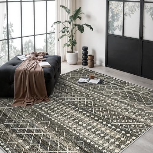 Miukiki 5x7 Washable Area Rug for Living Room, Soft Non Slip Rug Black by Miukiki