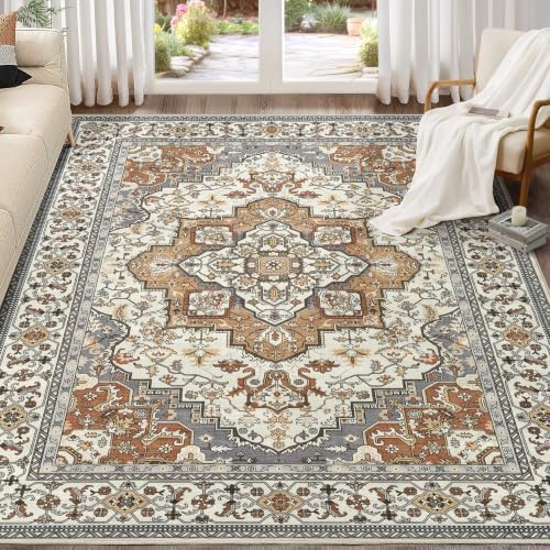 EIEIHOUSE 9x12 Area Rug Washable Vintage Rugs for Living Room Caramel Gray by EIEIHOUSE