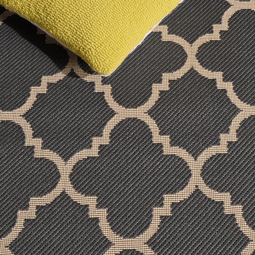 SAFAVIEH Washable Rug Outdoor Courtyard Collection - 9' x 12', Anthracite & Beige, Non-Shedding & Easy Cleaning, Ideal for Patio, Backyard, Mudroom (CY6918-246) - Image 4