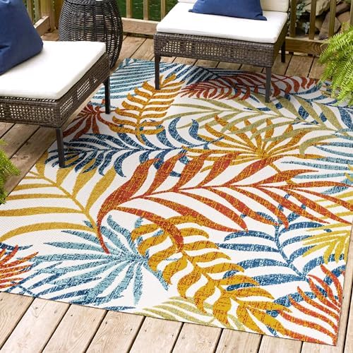 JONATHAN Y Tropics Palm Leaves Indoor Outdoor Area Rug 4X6 Cream/Orange - Image 4