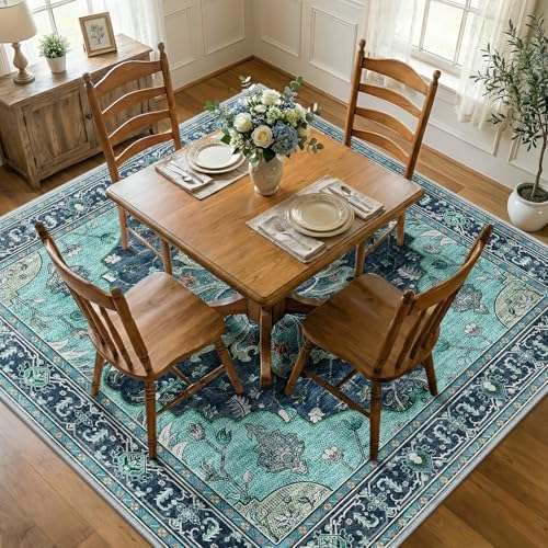 RELEANY Washable Area Rug, Square 7'x7', Teal by RELEANY