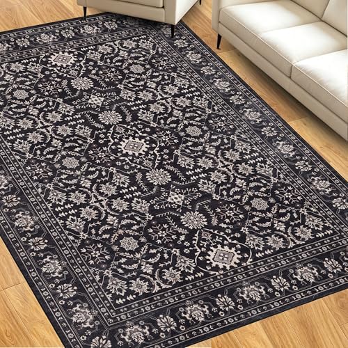 RCTJHOME 8x10 Black Floral Gothic Washable Area Rug Non-Slip Soft Carpet - Image 5