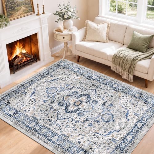 SameBed 5x7 Area Rug Living Room, Vintage Washable Carpet Grey Blue by SameBed