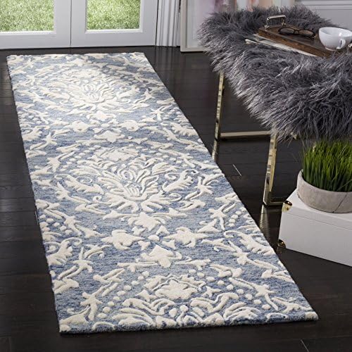 SAFAVIEH Blossom Collection Runner Rug - 2'3" x 10', Blue & Ivory, Handmade Wool, Ideal for High Traffic Areas in Living Room, Bedroom (BLM107B) - Image 2