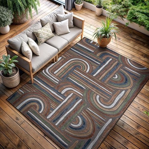CAMILSON Indoor Outdoor Rug, Brown 10x14 Geometric Arch Striped Large Area Rugs for Patio and Home Areas, Easy-Cleaning Non-Shedding Living Room, Garden and Deck Washable Outside Carpet (10 x 14) - Image 4