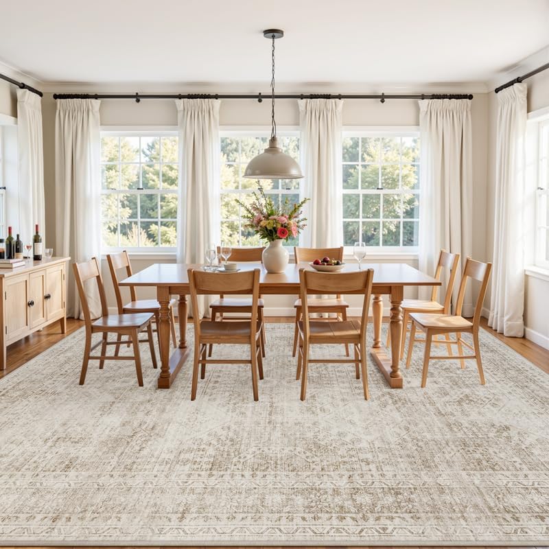 10x14 Area Rugs Living Room: Bedroom Neutral Washable Carpet Brown - Image 3