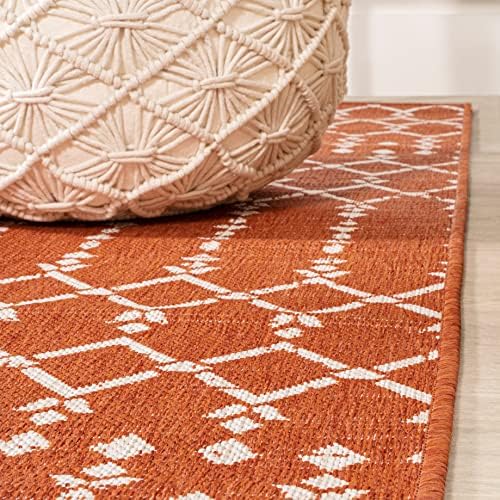 JONATHAN Y Moroccan Geometric Indoor Outdoor Round Area Rug 5 Ft Orange/Cream, Ourika Textured Weave for Backyard, Patio, Porch, Easy-Cleaning, High Traffic, Pet-Friendly, Non-Shedding (SMB108P-5R) - Image 6